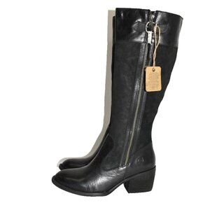 $240 Born Black UCHEE Leather Tall Knee High Boot Chunky Heel BLACK 7 (TPO17)
